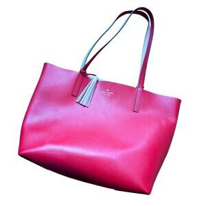 Kate Spade Lakeland Drive Marina Reversible Tote Work Bag Red and Beige Leather